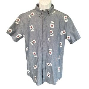 Miller Lite Beer Blue Chambray Short Sleeve Button Up Logo Shirt, Men's Small